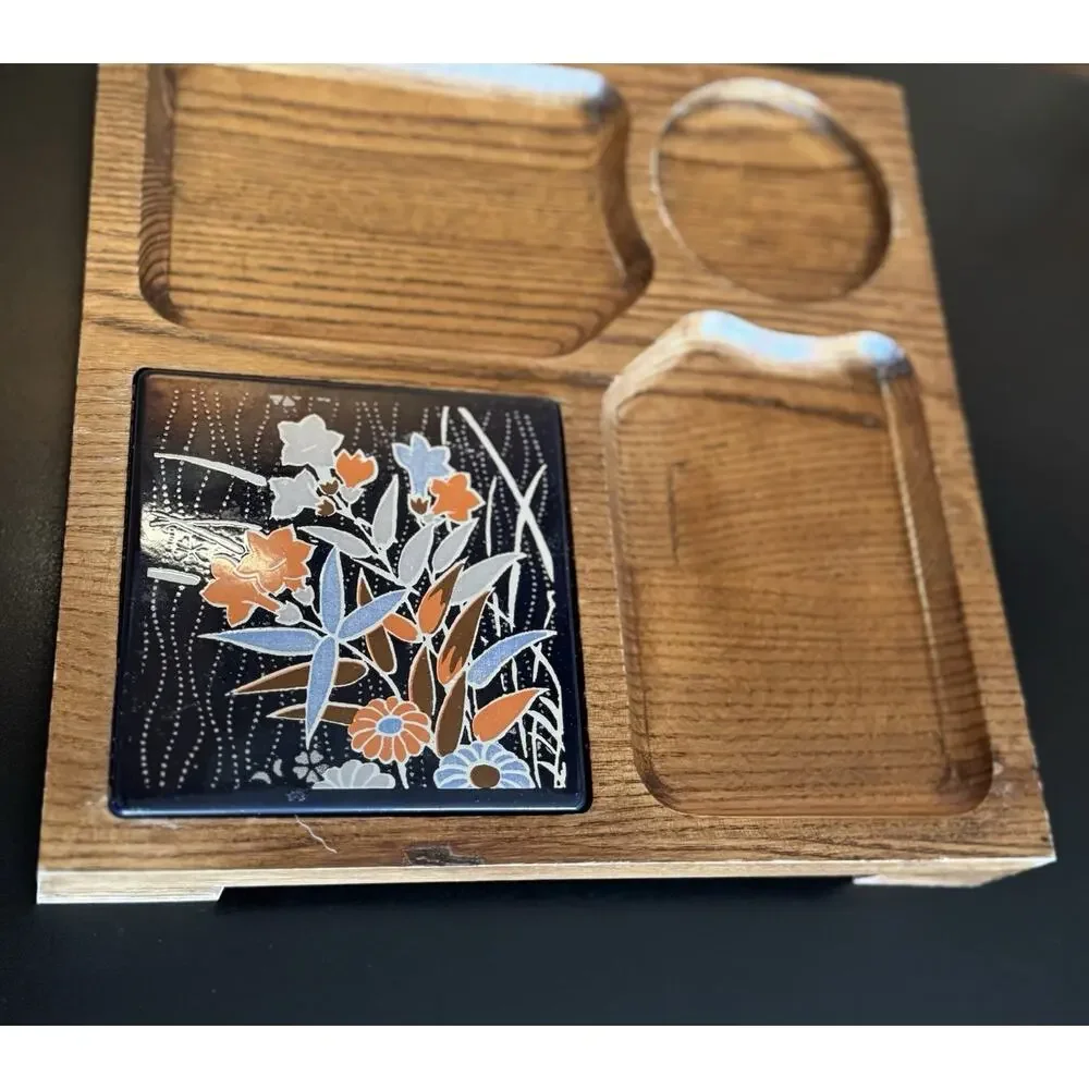 Vintage MCM Wooden Snack Serving Tray w/ Ceramic Tile Trivet 10x10